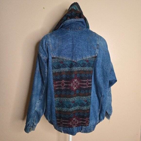 Vintage Outbrook Denim Tribal Print Jacket with Hood - Picture 7 of 11